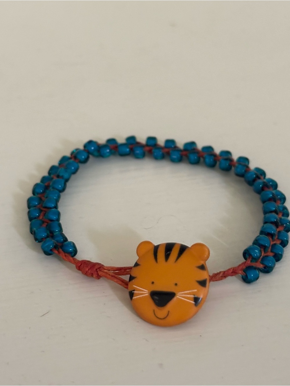 Kids Blue Beaded Bracelet with Orange Tiger Charm